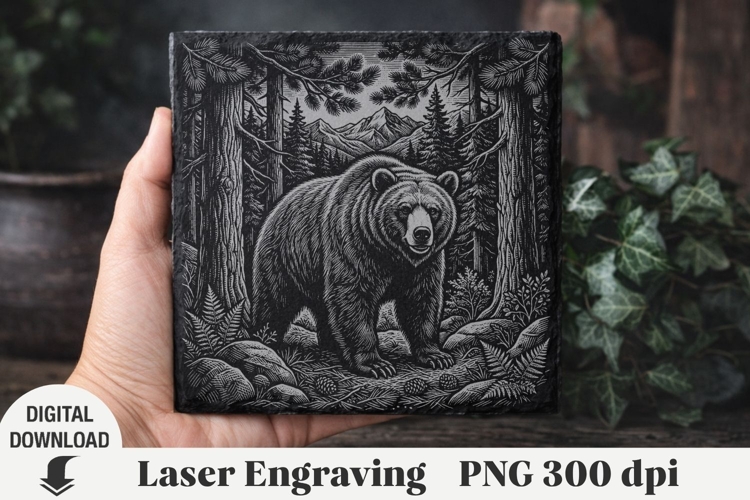 Bear Laser Engraving, bear in the forest Engraving file PNG