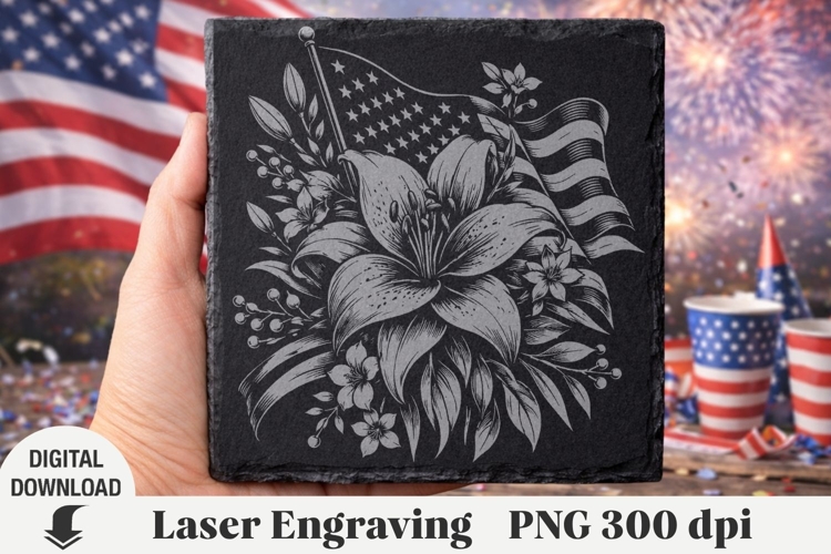 America Laser Engraving, USA, 4th of July, flowers