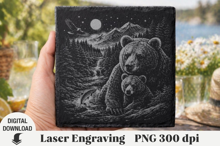 Bear Laser Engraving, bear in the forest Engraving file PNG example image 1