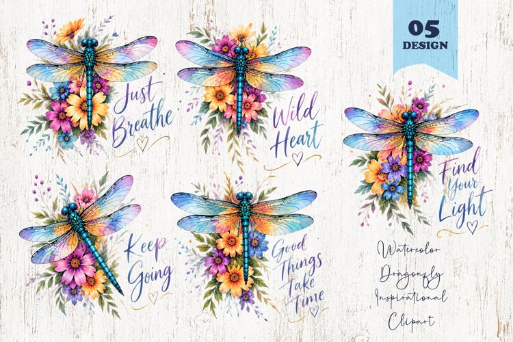 Watercolor Dragonfly Inspirational Clipart png example image 1