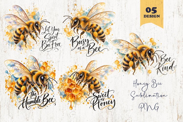 Watercolor Bee Clipart, Honey Bee Sublimation PNG example image 1