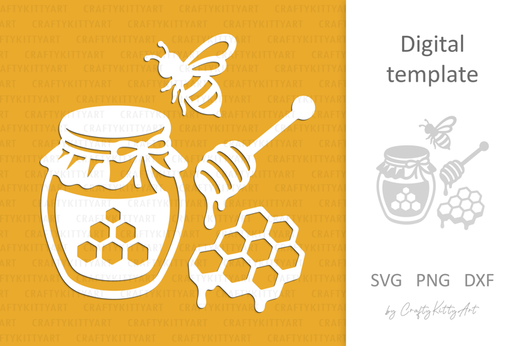 Honey Laser Paper cutting SVG: Bee, Jar, Honeycomb, Dipper