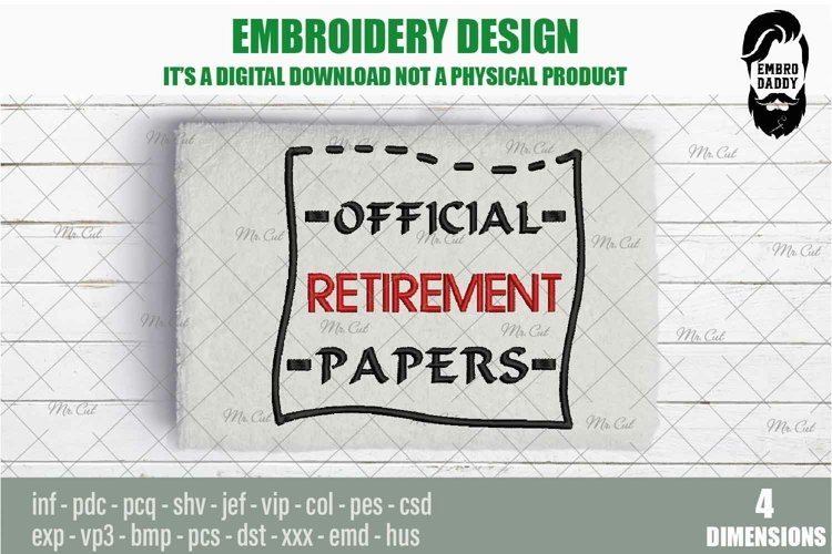 Machine Embroidery files, official retirement paper (2154661