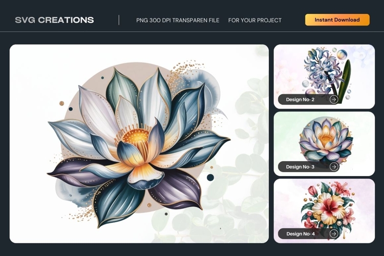 Elegant Lotus   Floral SVG Bundle High-Resolution PNG