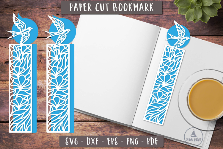 Swallow Bird Papercut Floral Bookmark SVG