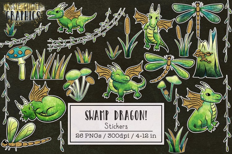 Swamp Dragon Printable Stickers 26 PNGs
