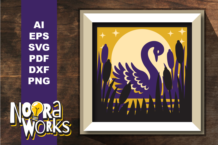 3D Swan & Flowers Shadow Box SVG