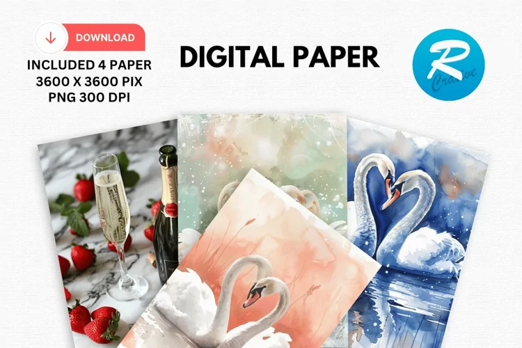 Watercolor Swan Digital Paper, Swan Background