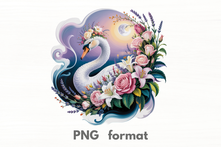 Fantasy Swan with Roses PNG Sublimation
