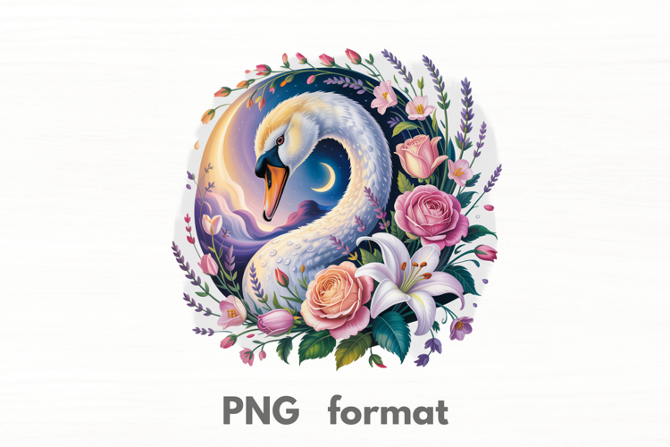 Rose Swan with Roses PNG Sublimation