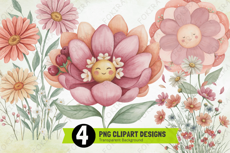 Watercolor Spring Flowers Clipart PNG, spring flowers clipar
