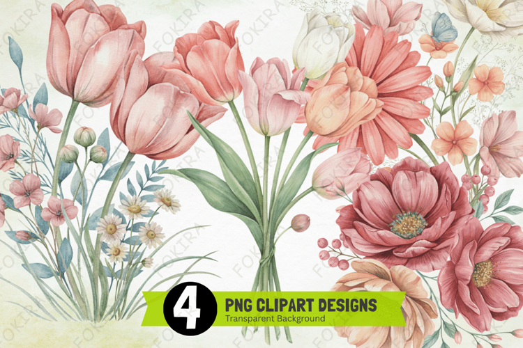 vintage Spring Flowers Clipart PNG, spring flowers clipar