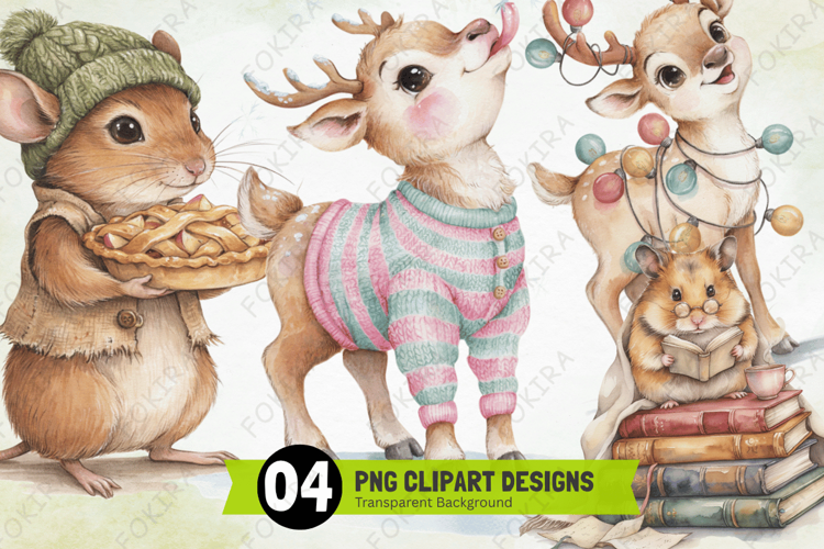 Merry Christmas Cute Animal Clipart png,xmas animal clipart