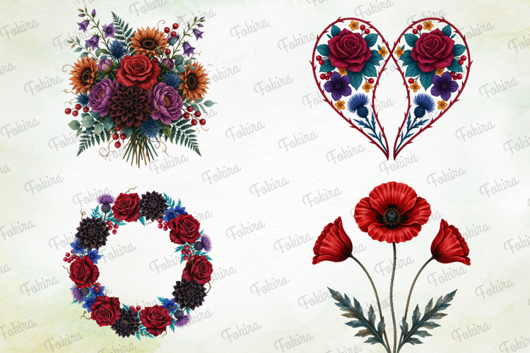 Gothic Floral Watercolor Clipart PNG, gothic floral clipart