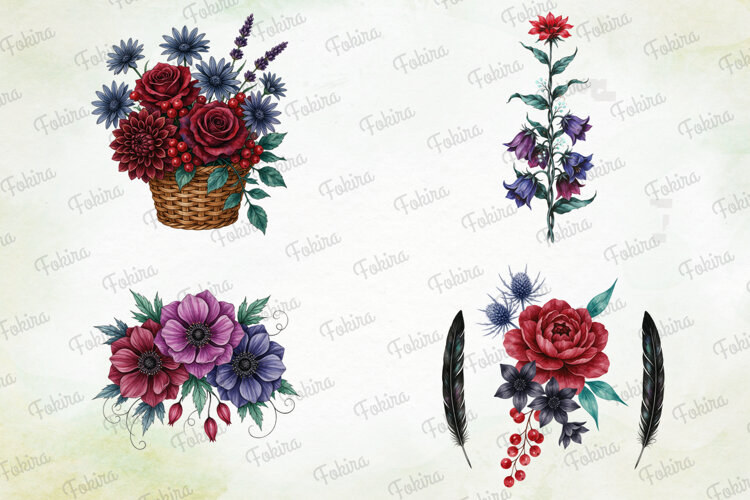 Gothic Floral Watercolor Clipart PNG, gothic floral clipart example image 1