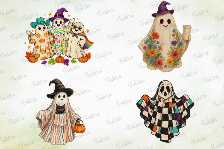 Retro Ghost Halloween Clipart PNG, retro halloween ghost png