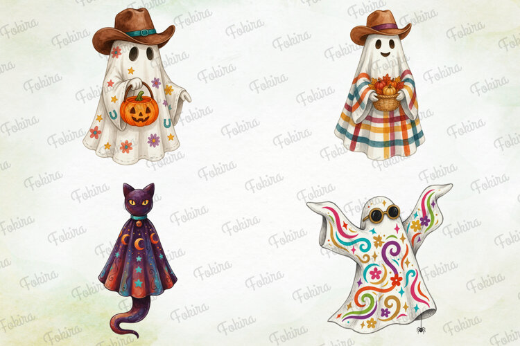 Retro Ghost Halloween Clipart PNG, retro halloween ghost png example image 1