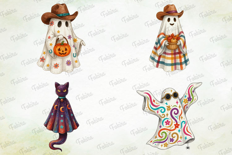 Retro Ghost Halloween Clipart PNG, retro halloween ghost png
