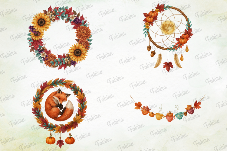 Autumn Garland & Wreath Clipart PNG, autumn garland clipart