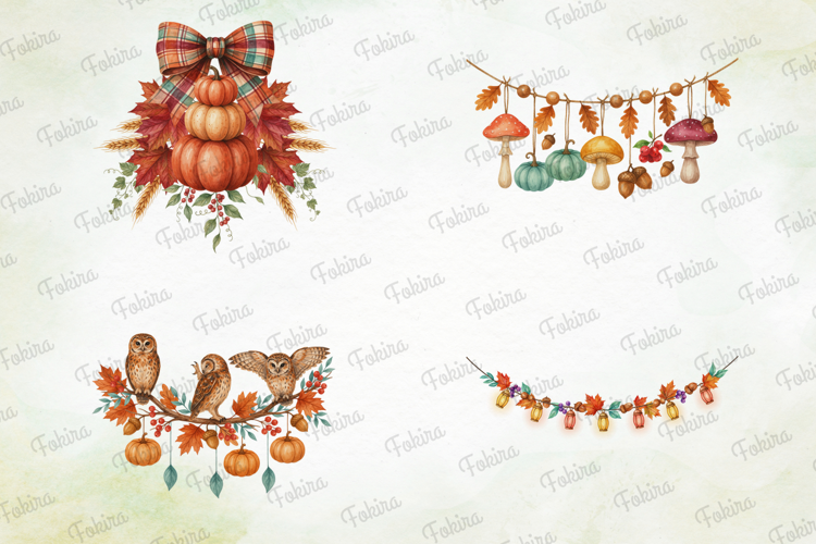 Autumn Garland & Wreath Clipart PNG, autumn garland clipart
