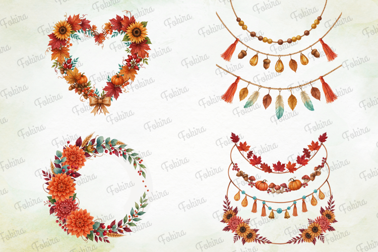 Autumn Garland & Wreath Clipart PNG, autumn garland clipart