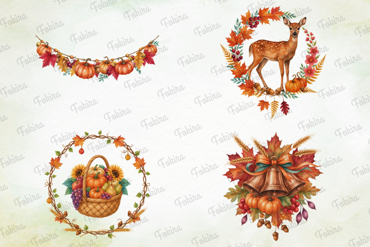 Autumn Garland & Wreath Clipart PNG, autumn garland clipart