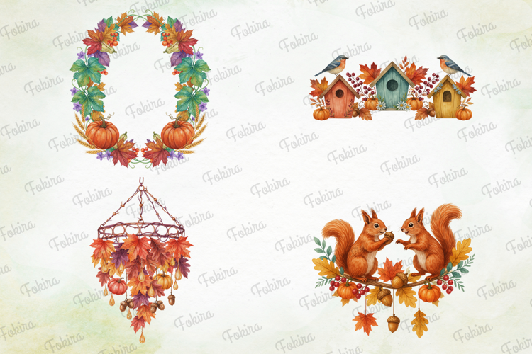Autumn Garland & Wreath Clipart PNG, autumn garland clipart