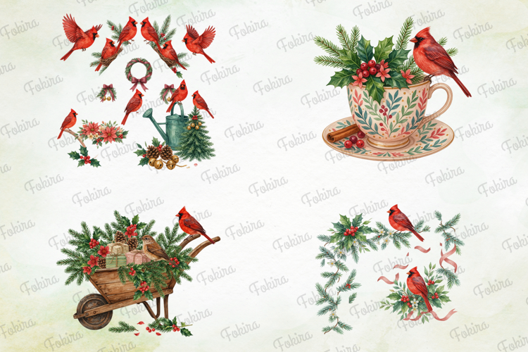 Christmas Cardinal Garden Clipart PNG,a christmas cardinal