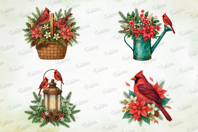 Christmas Cardinal Garden Clipart PNG,a christmas cardinal example image 1