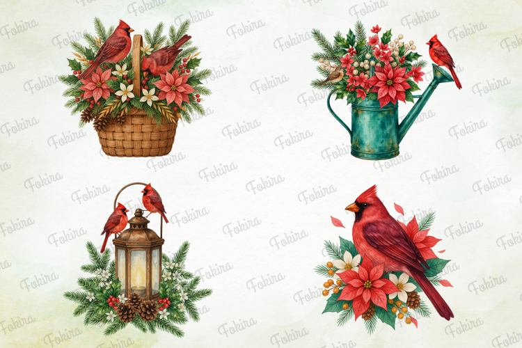 Christmas Cardinal Garden Clipart PNG,a christmas cardinal