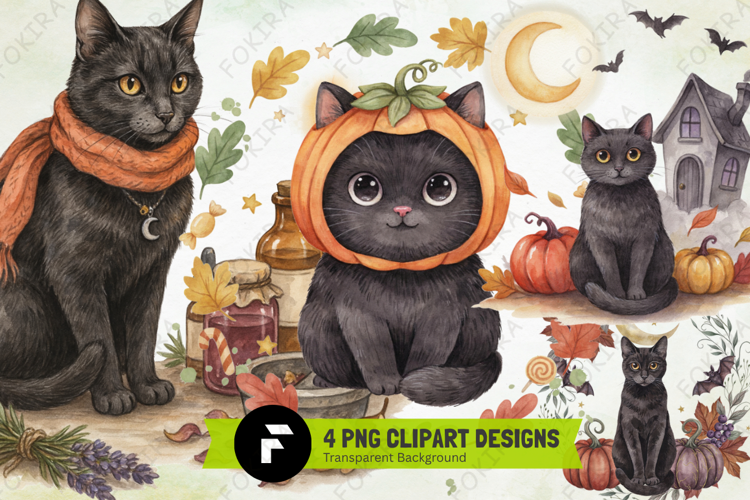 Halloween Black Cats Clipart PNG, halloween black cat clipar