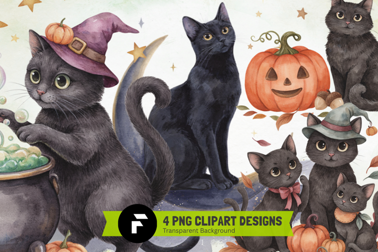 Halloween Black Cats Clipart PNG,halloween black cat clipart