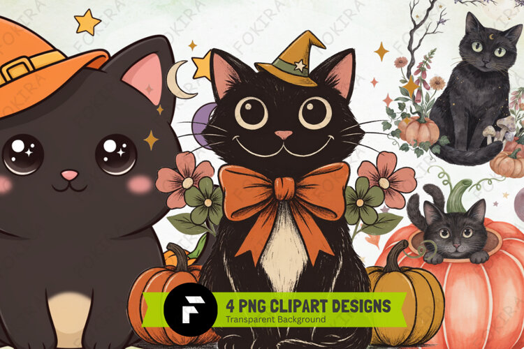Halloween Black Cats Clipart PNG,halloween black cat png example image 1