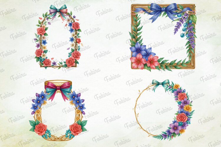 Watercolor Floral Frames Clipart PNG,watercolor floral frame example image 1