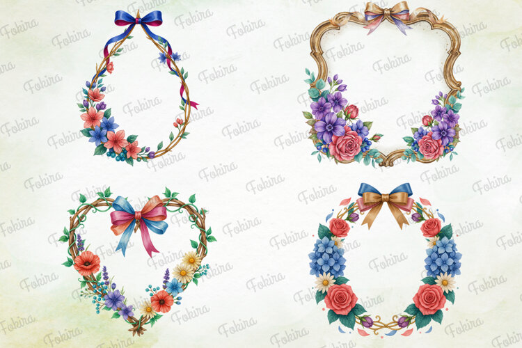 Watercolor Floral Frames Clipart PNG,watercolor floral frame example image 1