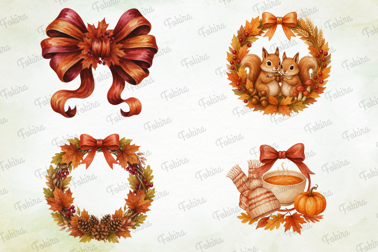 Autumn Bow Wreath Clipart PNG, autumn bow wreath clipart png