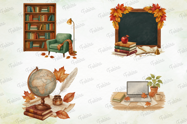 Vintage Autumn School Clipart PNG,vintage autumn clipart png