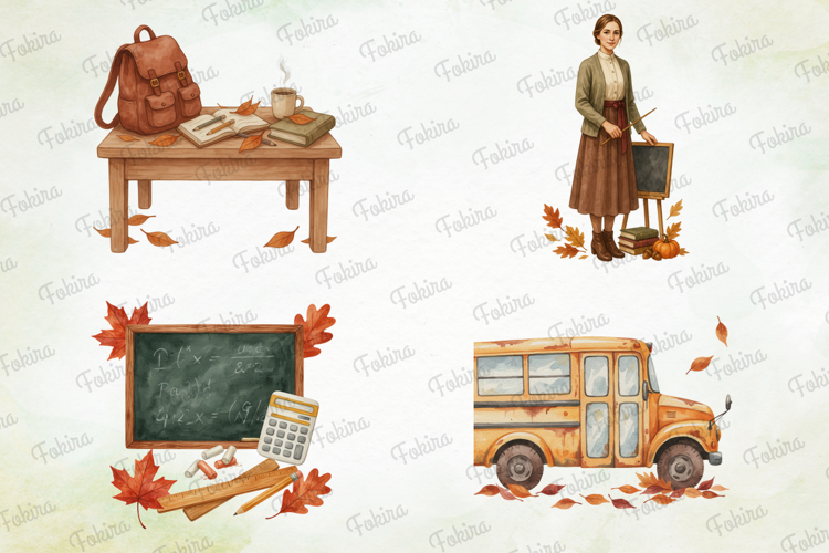 Vintage Autumn School Clipart PNG,vintage autumn clipart png