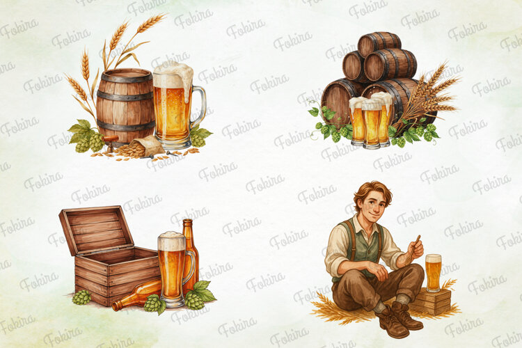 Summer Beer Watercolor Clipart PNG, summer beer clipart png, example image 1