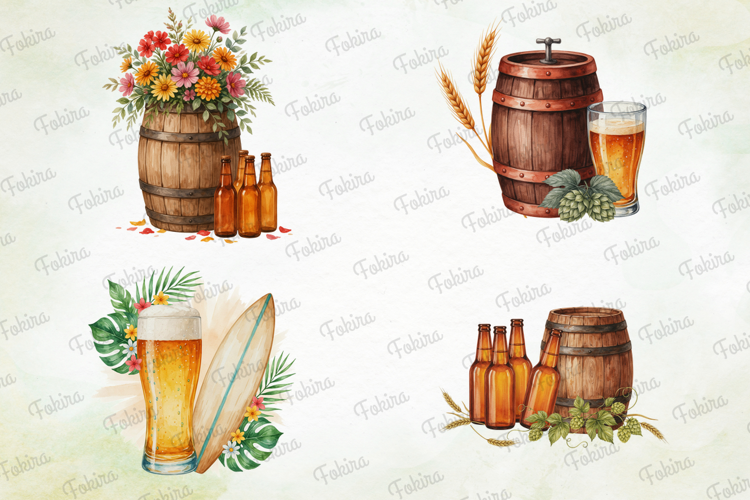 Summer Beer Watercolor Clipart PNG, summer beer clipart png,