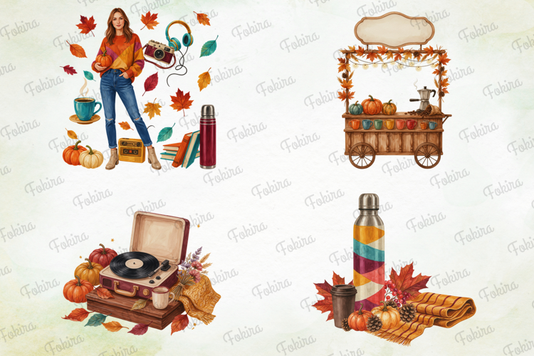 Retro Autumn Lifestyle Clipart PNG, retro autumn lifestyle