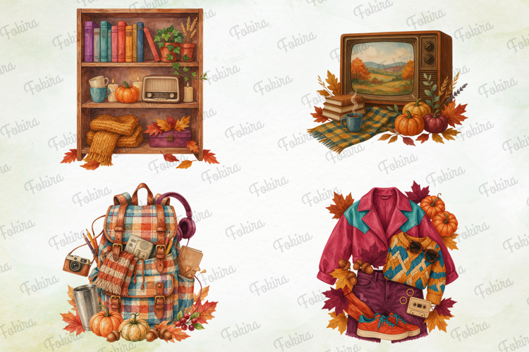 Retro Autumn Lifestyle Clipart PNG, retro autumn lifestyle