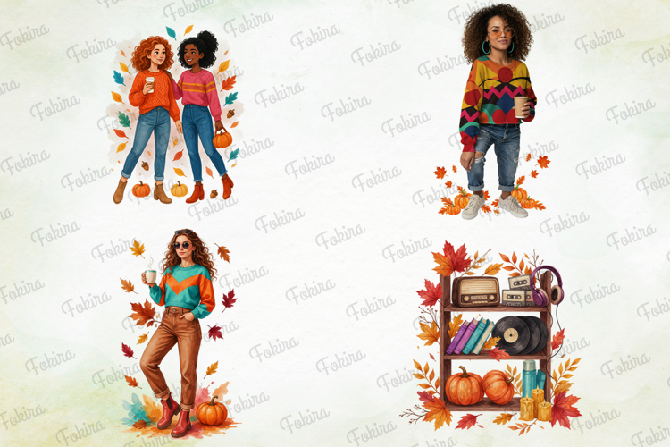 Retro Autumn Lifestyle Clipart PNG, retro autumn lifestyle