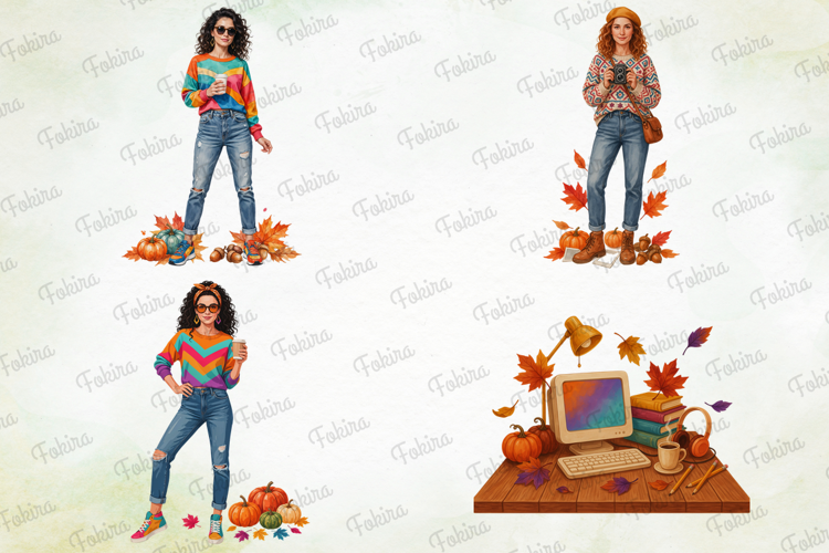 Retro Autumn Lifestyle Clipart PNG, retro autumn lifestyle