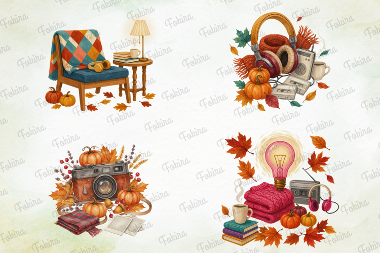 Retro Autumn Lifestyle Clipart PNG, retro autumn lifestyle