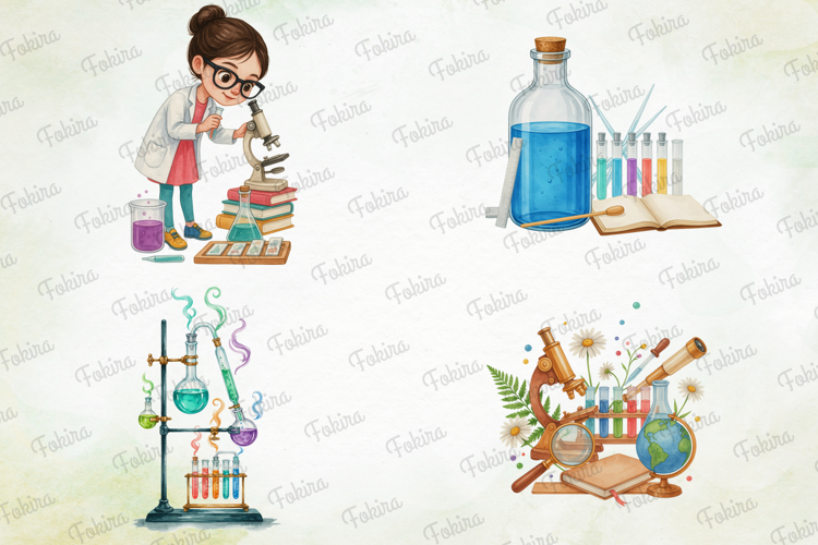 Vintage Laboratory Clipart PNG,watercolor laboratory clipart