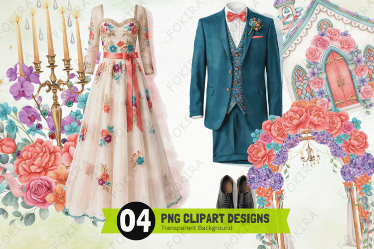 wedding clipart png, watercolor wedding clipart, brid