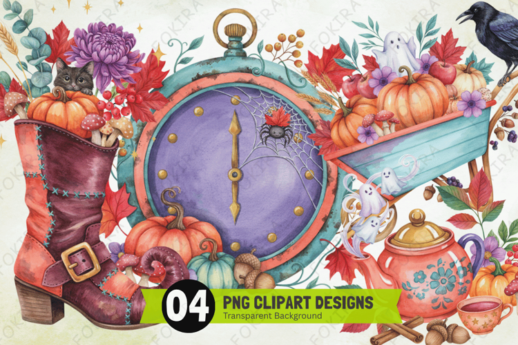 watercolor halloween clipart, spooky harvest clipart png,