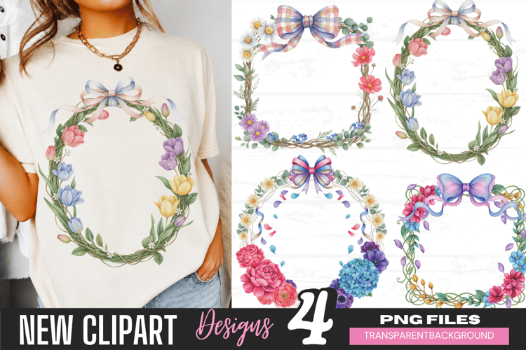 Floral Wreath Bow Clipart png, floral wreath clipart png,
