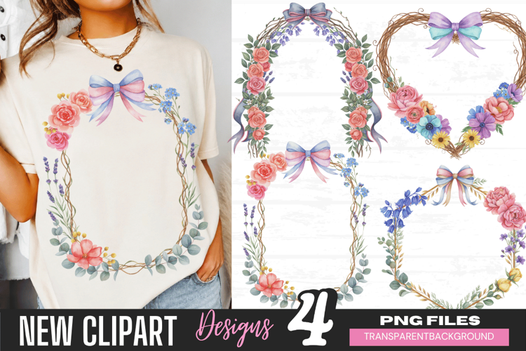 Floral Wreath Bow Clipart png, floral wreath clipart png,